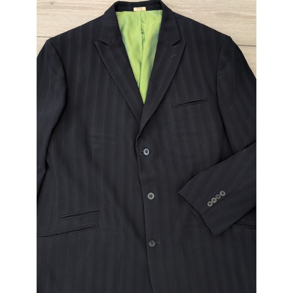 Cubavera Mens‎ Blazer Suit Jacket Black Pinstripe Green Lining Size 52L